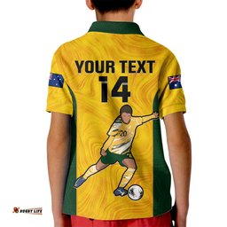 Custom Australia Soccer Kid Polo Shirt Sam Kerr Matildas ProudWorld Cup Yellow