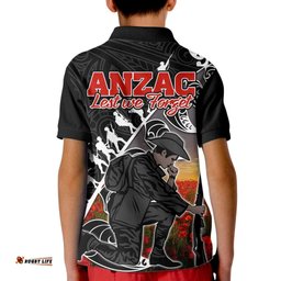 Aotearoa ANZAC Day Kid Polo Shirt Maori Fern With Poppy Vibe