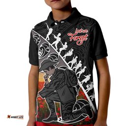 Aotearoa ANZAC Day Kid Polo Shirt Maori Fern With Poppy Vibe