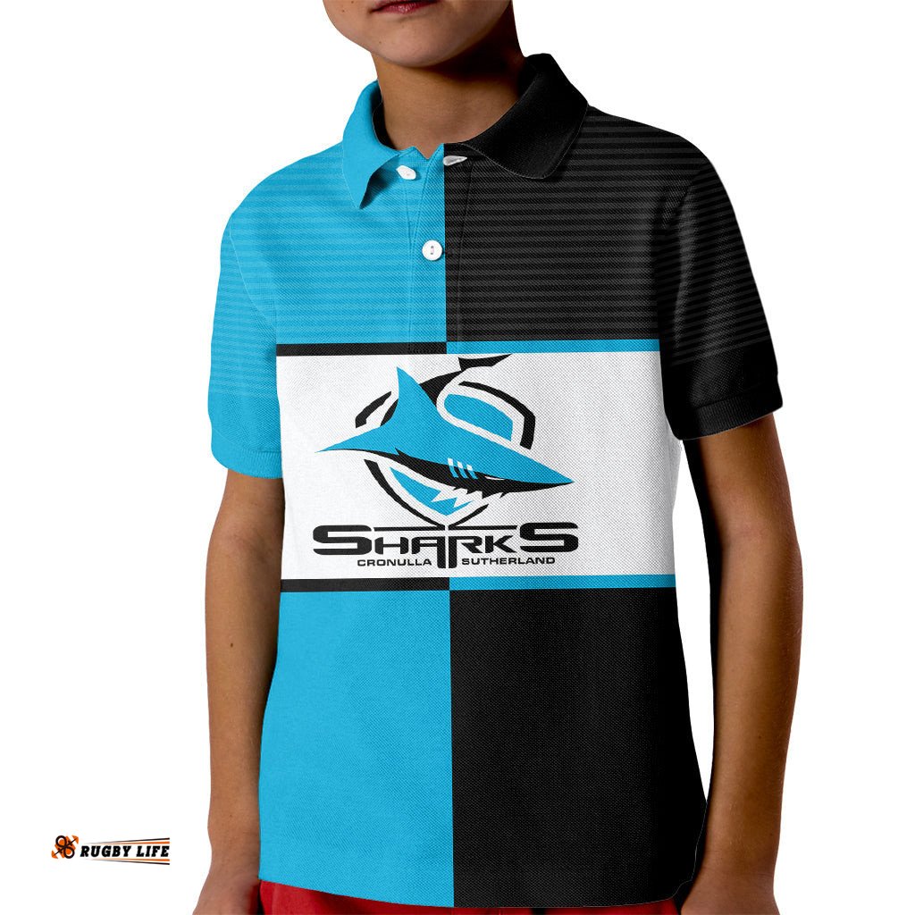 Custom Text And Number NRL Sharks Kid Polo Shirt Mix Jersey