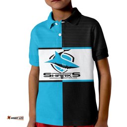 Custom Text And Number NRL Sharks Kid Polo Shirt Mix Jersey