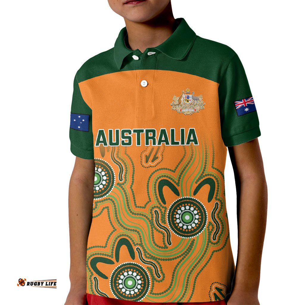 Australia Rugby Kid Polo Shirt WallabiesIndigenous Art