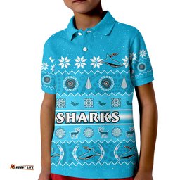 Custom Personalised Sharks Christmas Polo Shirt KID Cronulla Sutherland Aboriginal Art Merry Xmas