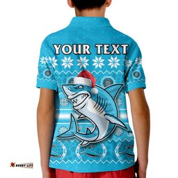 Custom Personalised Sharks Christmas Polo Shirt KID Cronulla Sutherland Aboriginal Art Merry Xmas