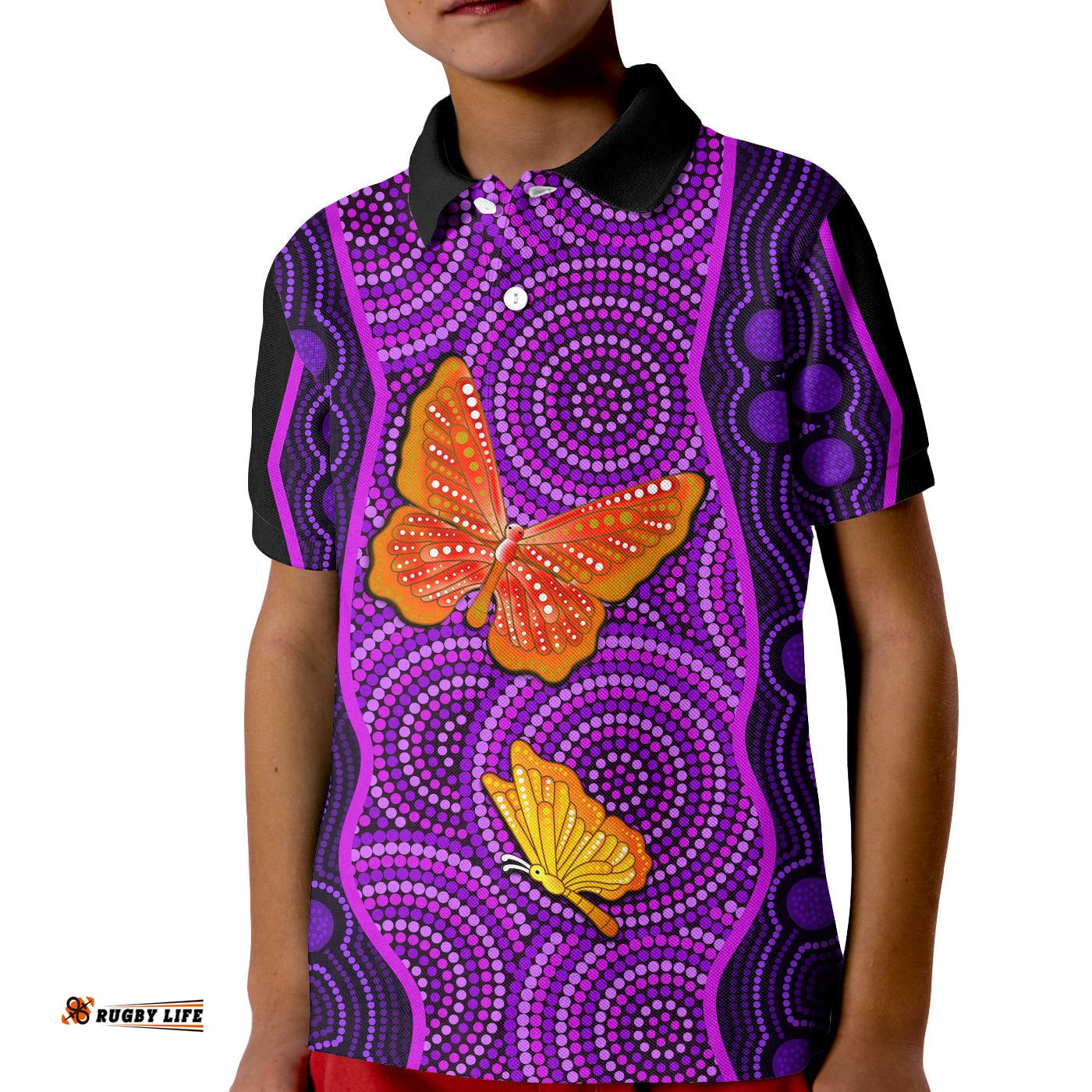 Aboriginal Dot Polo Shirt KID Butterfly Natural Beauty