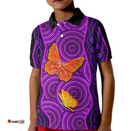Aboriginal Dot Polo Shirt KID Butterfly Natural Beauty