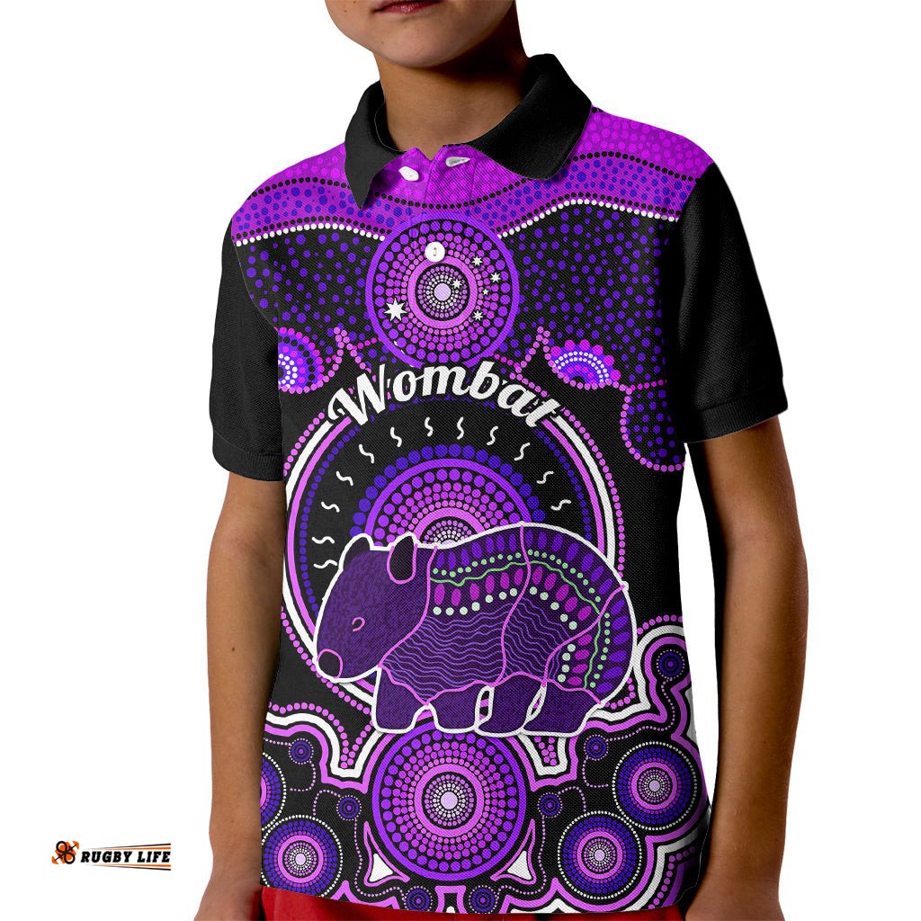 Personalised Australian Astrology Kid Polo Shirt Aboriginal Wombat Zodiac Sign