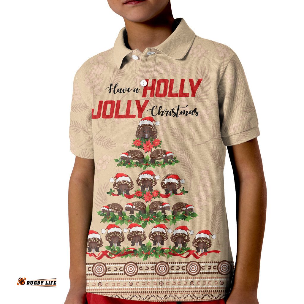 Holiday Lighting Santa Echidna Christmas Tree Kid Polo Shirt