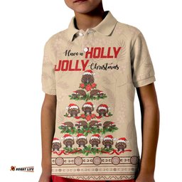 Holiday Lighting Santa Echidna Christmas Tree Kid Polo Shirt