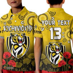 Custom Text and Number Richmond AnzacPolo Shirt KID Tigers Aboriginal Poppy