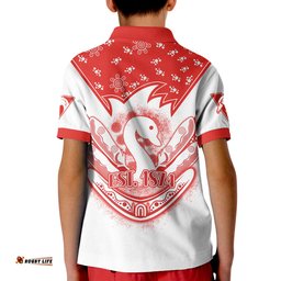 Swans Football Polo Shirt KID Est 1874 Aboriginal Boomerang Sydney Bloods