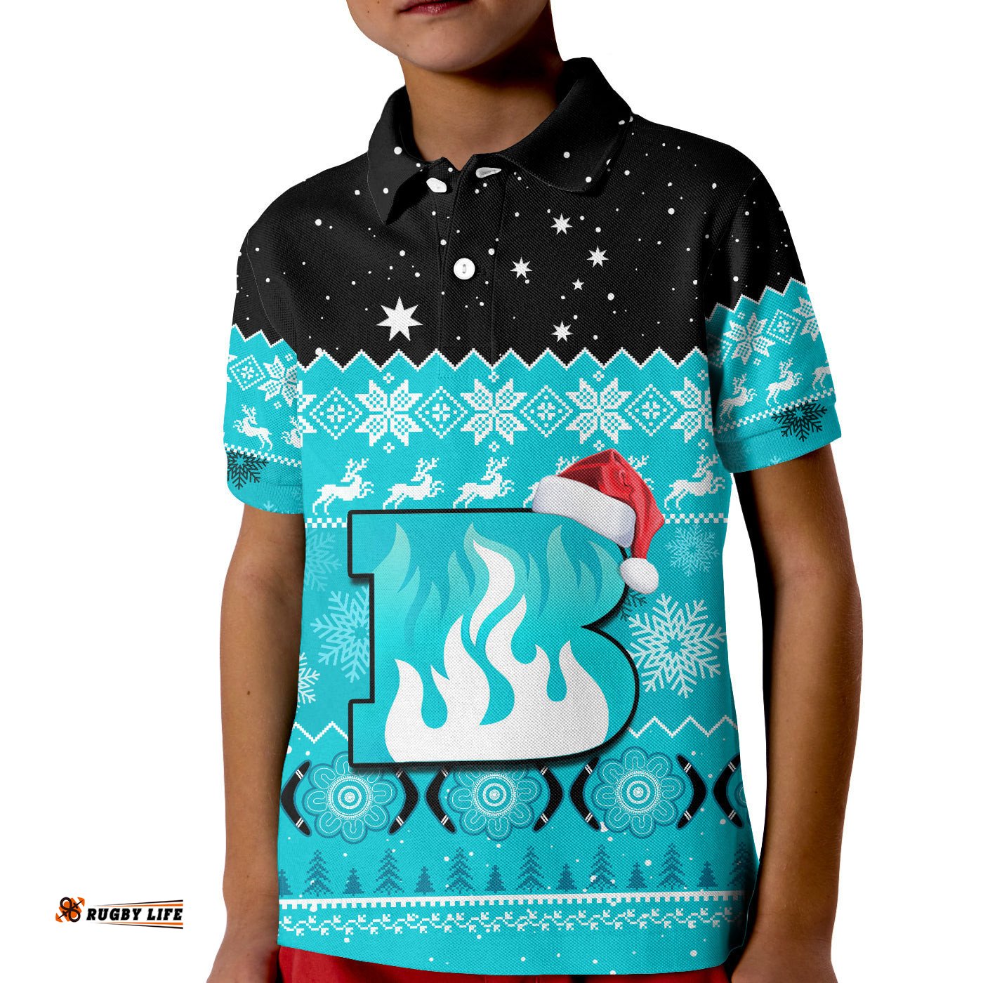 Custom Personalised Brisbane Heat Cricket Polo Shirt KID Aboriginal Merry Christmas