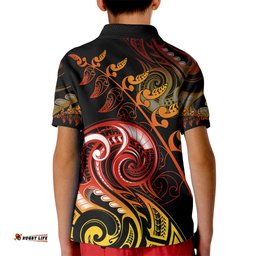 New Zealand Kid Polo Shirt Aotearoa Wisdom Face Maori Fern Tattoo Arty