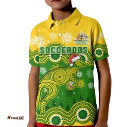 Custom Personalised Australia Soccer Christmas Polo Shirt KID Socceroos Indigenous Kangaroo