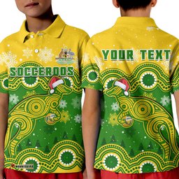 Custom Personalised Australia Soccer Christmas Polo Shirt KID Socceroos Indigenous Kangaroo