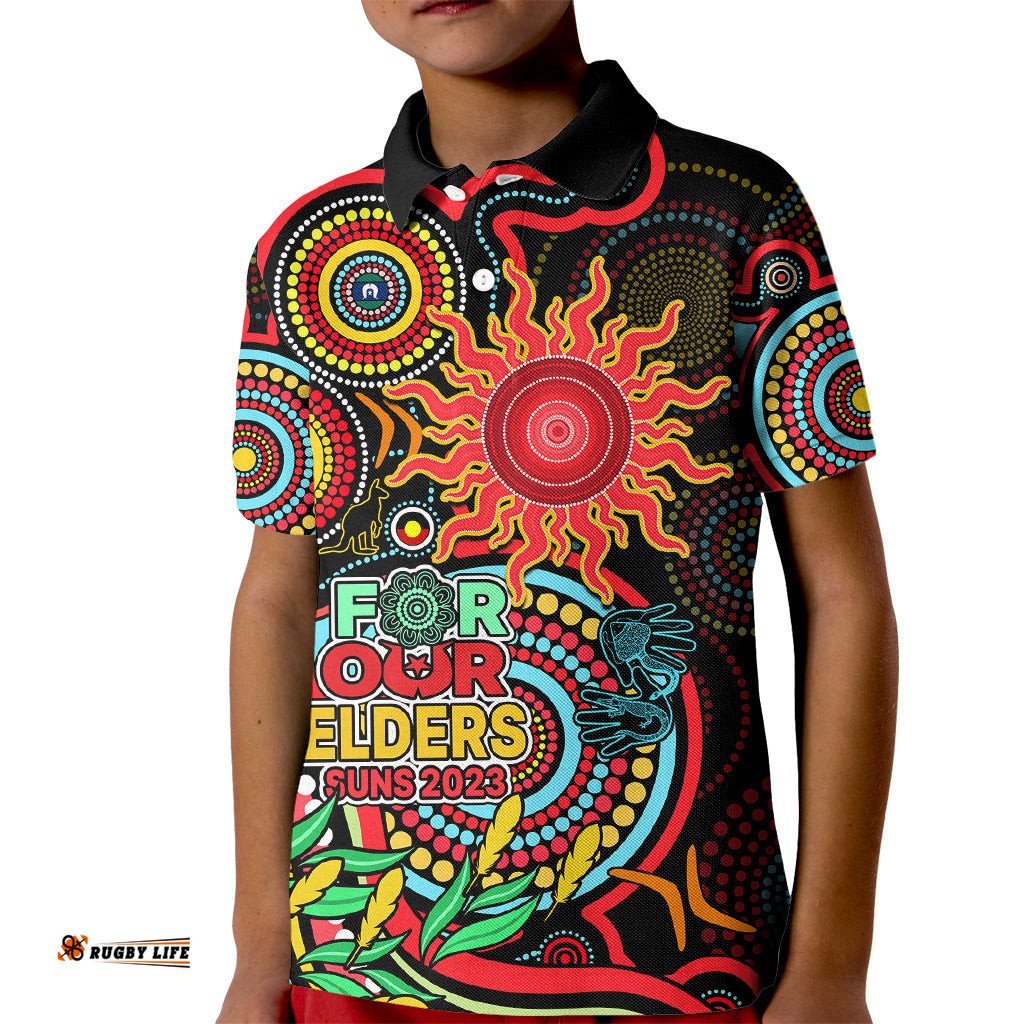 Custom Suns Football Aboriginal Art Kid Polo Shirt NAIDOC Indigenous Tribal