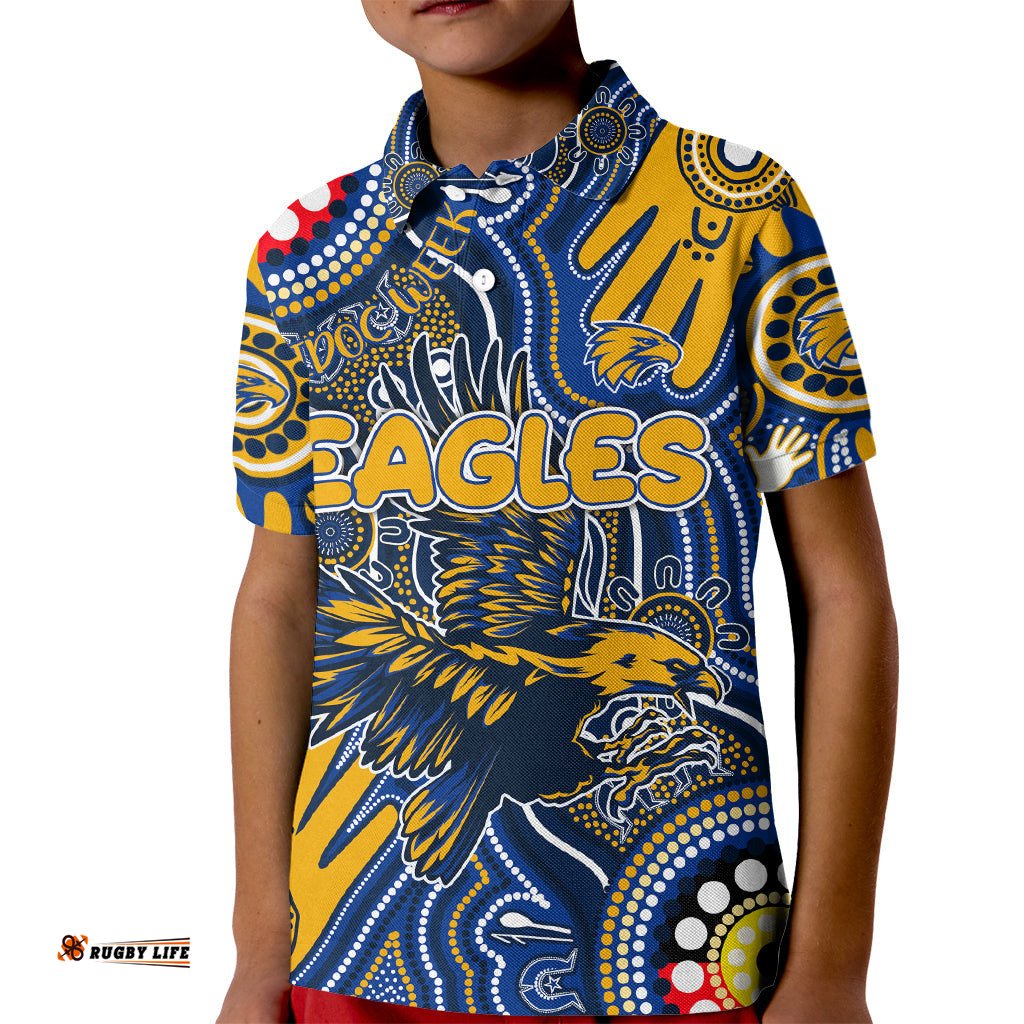 Personalised NAIDOC Week 2024 West Coast Eagles Kid Polo Shirt Australian Aboriginal Hand Painting