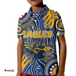 Personalised NAIDOC Week 2024 West Coast Eagles Kid Polo Shirt Australian Aboriginal Hand Painting
