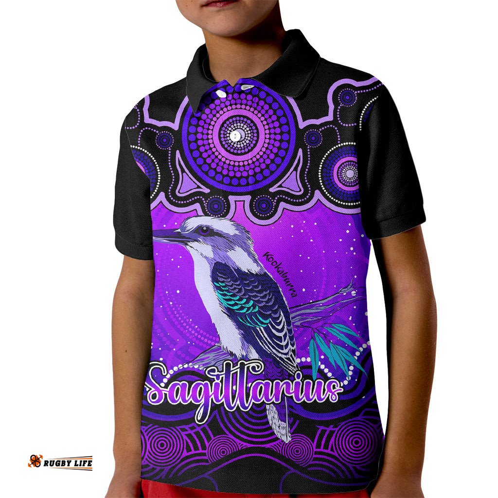 Personalised Australia Sagittarius Kookaburra Zodiac Kid Polo Shirt Auz Astrology Aboriginal - Purple