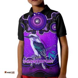 Personalised Australia Sagittarius Kookaburra Zodiac Kid Polo Shirt Auz Astrology Aboriginal - Purple