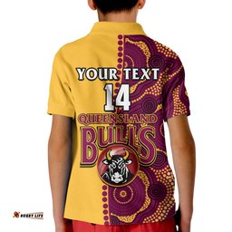 Custom Text And Number Queensland CricketPolo Shirt KID Bulls Sheffield Shield Indigenous