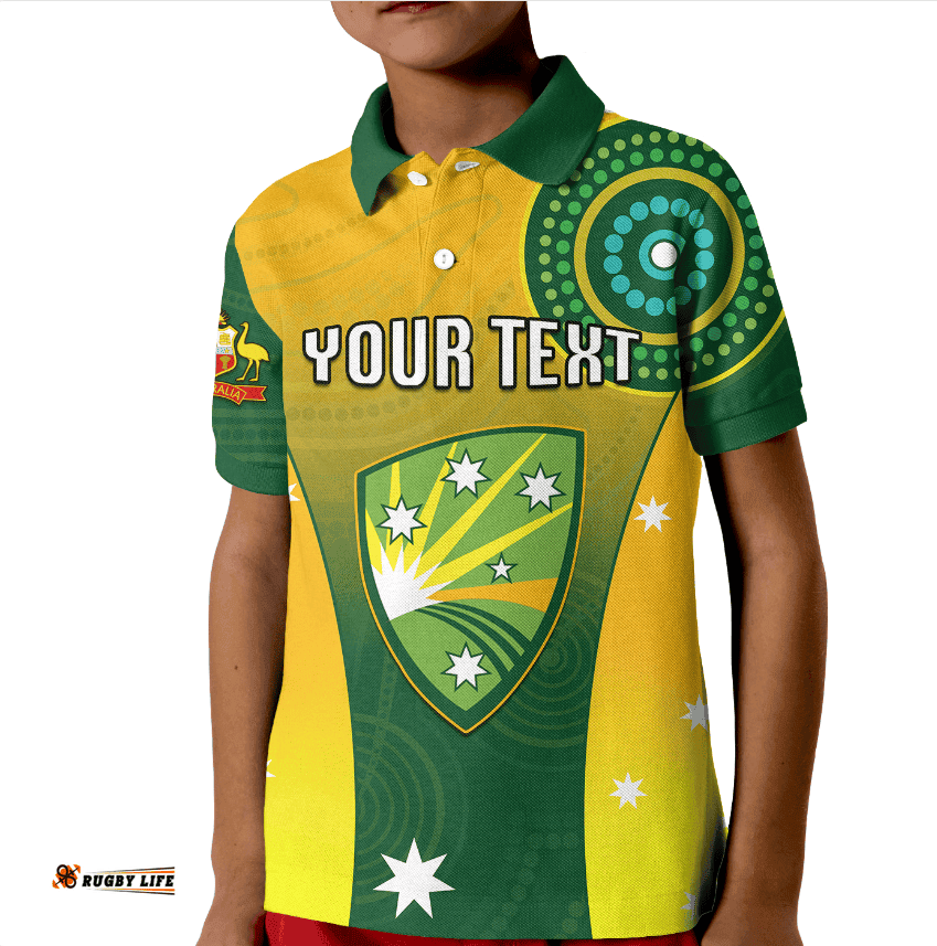 Custom Personalised Cricket Australia Polo Shirt KID Unique Aboriginal