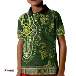 Lime Green African Dashiki With Australia Aboriginal Art Kid Polo Shirt