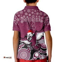 Custom Sea Eagles Rugby Christmas Kid Polo Shirt Merry XmasMix Aboriginal Art
