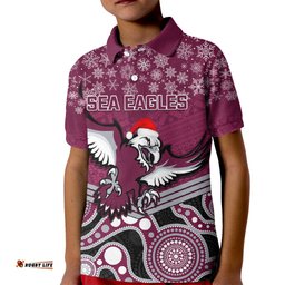 Custom Sea Eagles Rugby Christmas Kid Polo Shirt Merry XmasMix Aboriginal Art