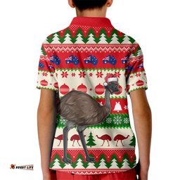 Australia Christmas Kid Polo Shirt Aussie Emu Santa Merry Xmas