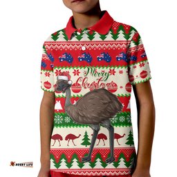 Australia Christmas Kid Polo Shirt Aussie Emu Santa Merry Xmas