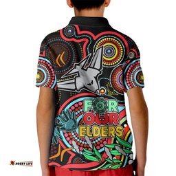 Bombers Football Aboriginal Art Kid Polo Shirt NAIDOC Indigenous Tribal
