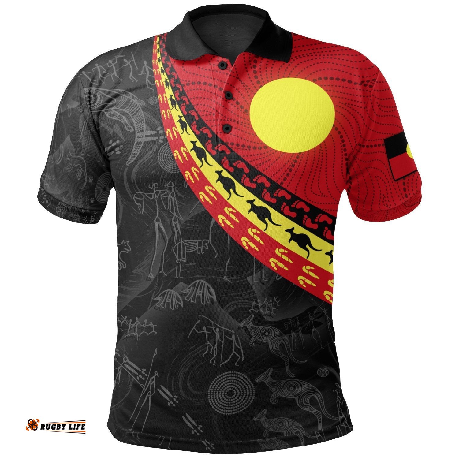 Kid Aboriginal Polo Shirts, Indigenous Flag Circle Dot Painting
