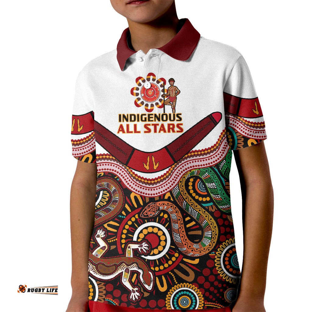 Australia Indigenous Rugby Kid Polo Shirt All Stars Aussie Snake And Lizard