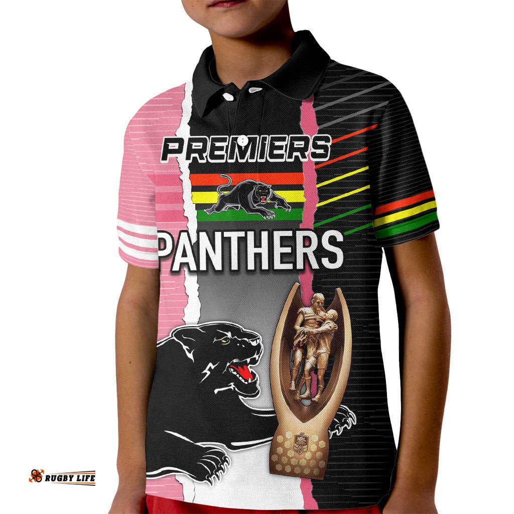 Personalised Panther Rugby NRL Premiers Kid Polo Shirt Panther Pride Black & Pink Sporty Vibe