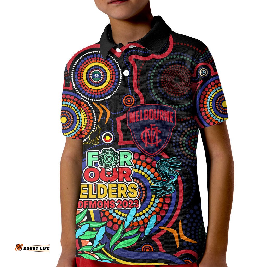 Custom Demons Football Aboriginal Art Kid Polo Shirt NAIDOC Indigenous Tribal