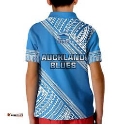 Blues Rugby Polo Shirt KID Aotearoa Super Auckland Polynesian Pattern