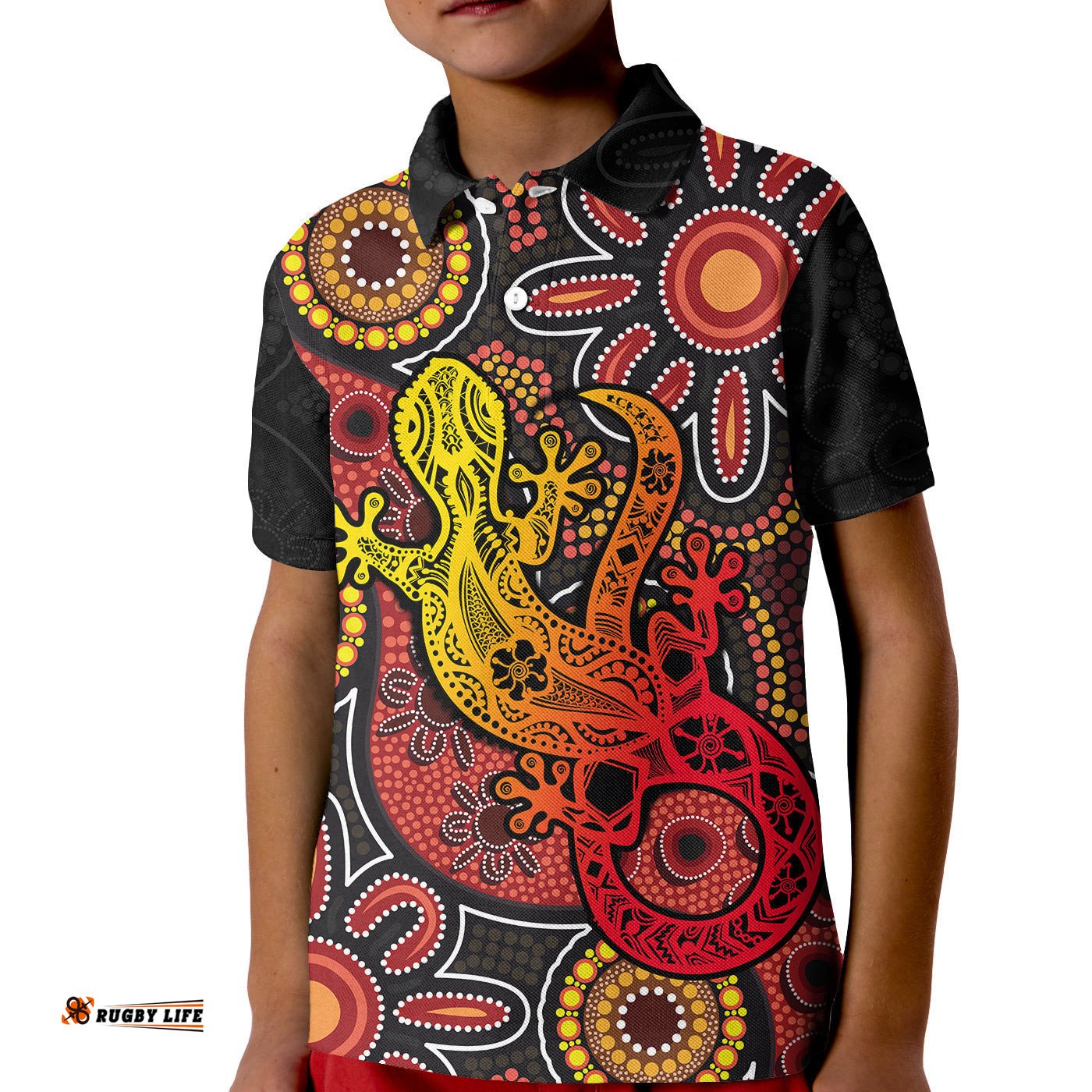 Custom PersonalisedAboriginal Lizard Polo Shirt KID