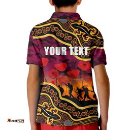 Custom Personalised Anzac Day NRL - Broncos Kid Polo Shirt Aboriginal Lizard Patterns