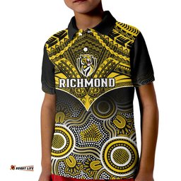 Personalised Richmond Football Kid Polo Shirt Tigers Aboriginal Mix Polynesian Pattern