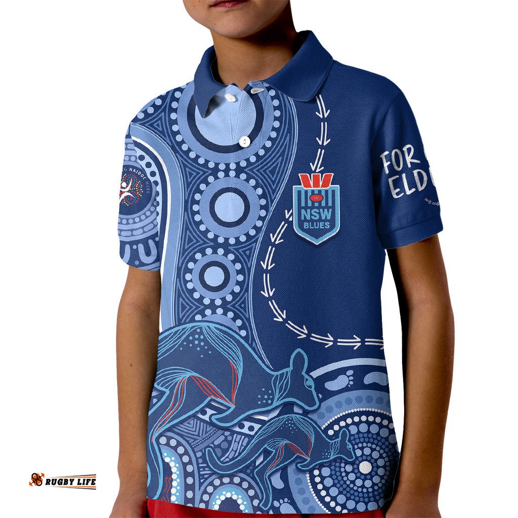 Personalised State Of Origin NAIDOCKid Polo Shirt Kangaroo Mix Vines - Blues Style