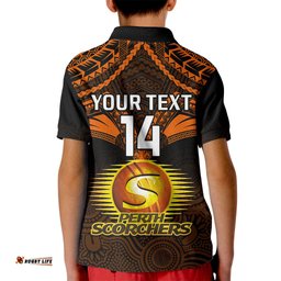 Custom Perth Scorchers Cricket Kid Polo ShirtUnique Indigenous Art Mix Polynesian Pattern
