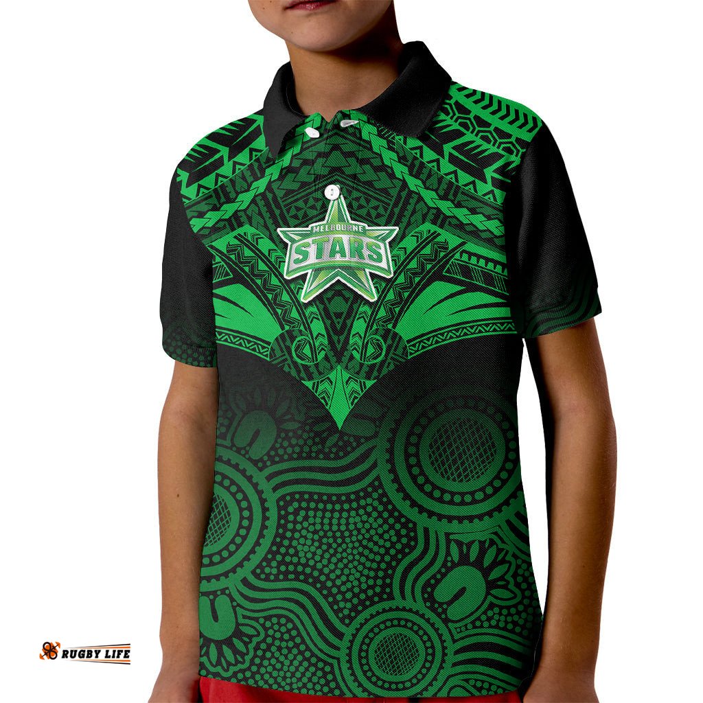 Melbourne Stars Cricket Kid Polo ShirtUnique Indigenous Art Mix Polynesian Pattern