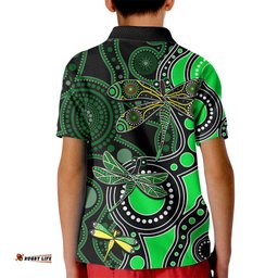 Aboriginal Dragonfly Kid Polo Shirt Green Style
