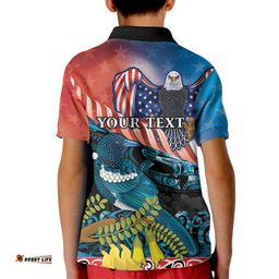 Personalised United States And New Zealand Kid Polo Shirt USA Eagle With Kowhai Aotearoa Tui Bird