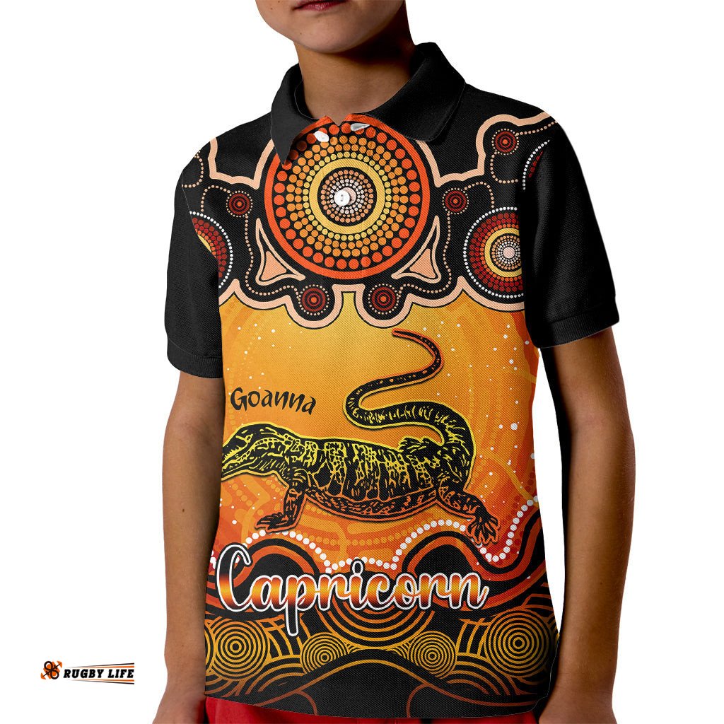 Personalised Australia Capricorn Goanna Zodiac Kid Polo Shirt Auz Astrology Aboriginal - Red