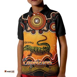 Personalised Australia Capricorn Goanna Zodiac Kid Polo Shirt Auz Astrology Aboriginal - Red
