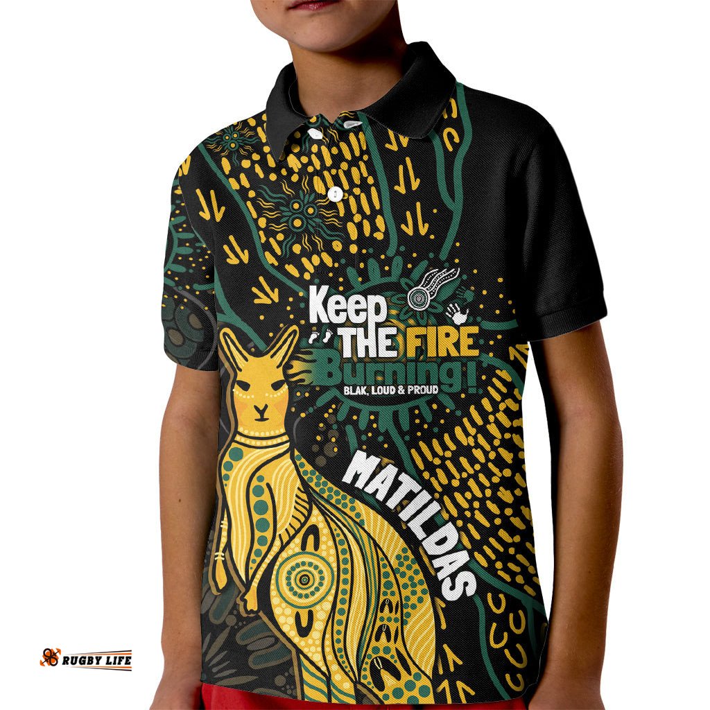 Australia Matildas Indigenous Kid Polo Shirt NAIDOC 2024 Keep The Fire Burning