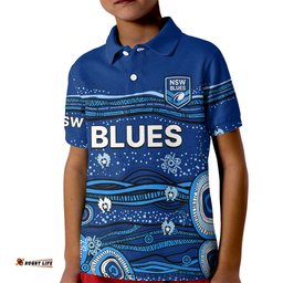 Custom Text And Number NSW Blues Rugby Kid Polo Shirt Aboriginal Indigenous