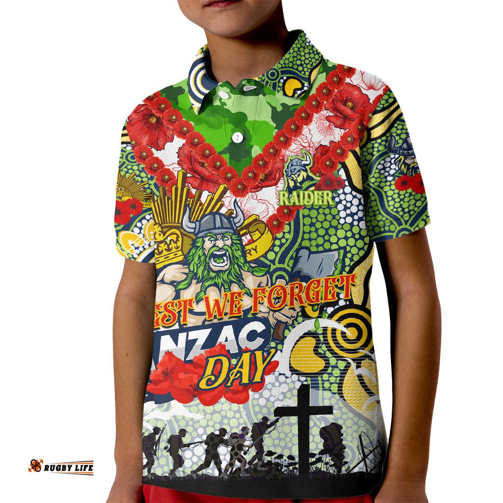 Personalised Raiders ANZAC Day Kid Polo Shirt Aboriginal Rising Sun
